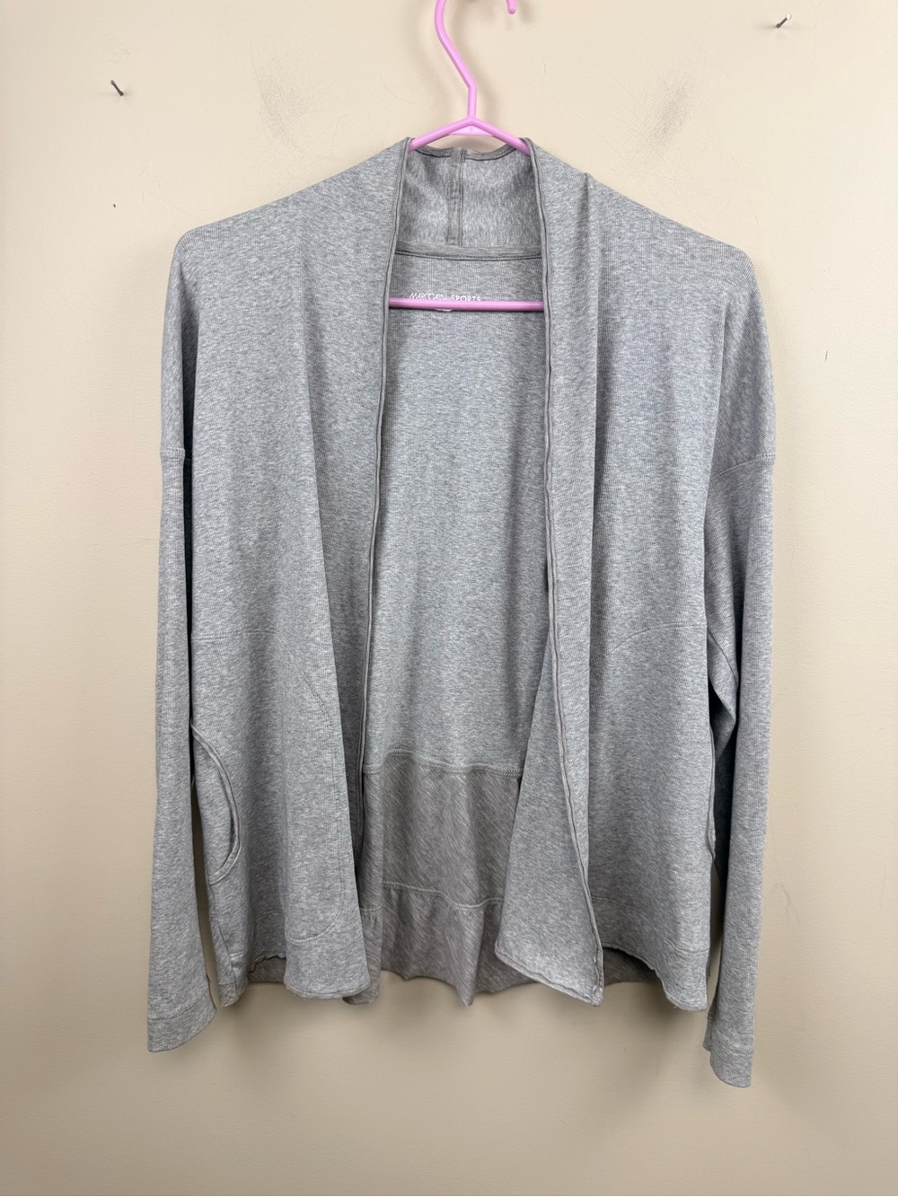 MARC CAIN cotton grey open front cardigan with ruffle back small